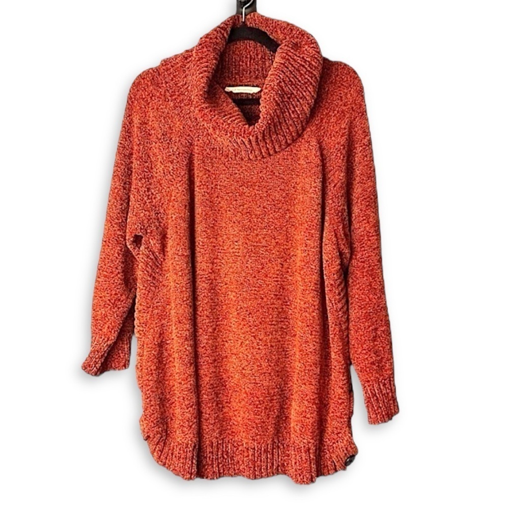 Soft Surroundings 2X Chenille Pumpkin Orange Cowl Neck Slouchy Tunic Sweater